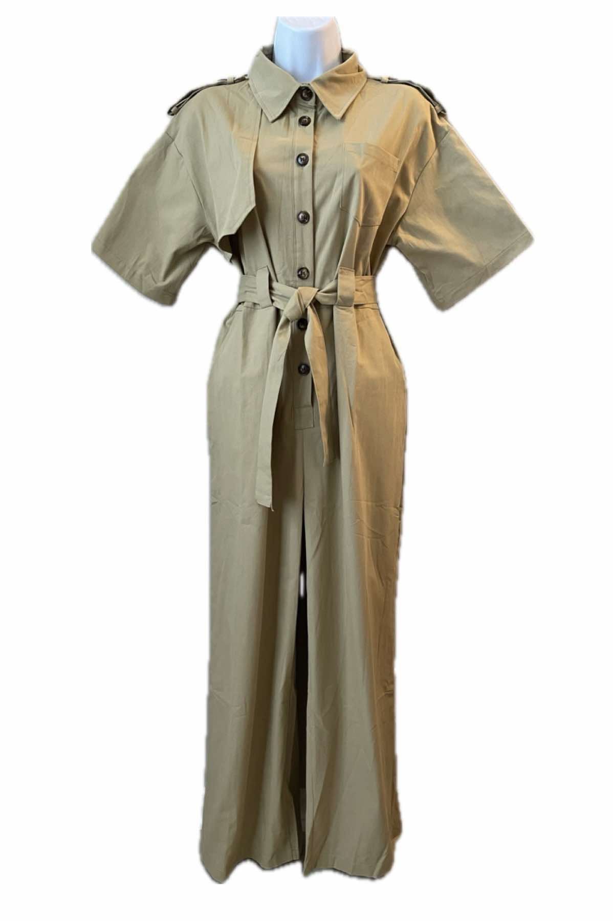 Chic Khaki Short Sleeve Jumpsuit One Size Only