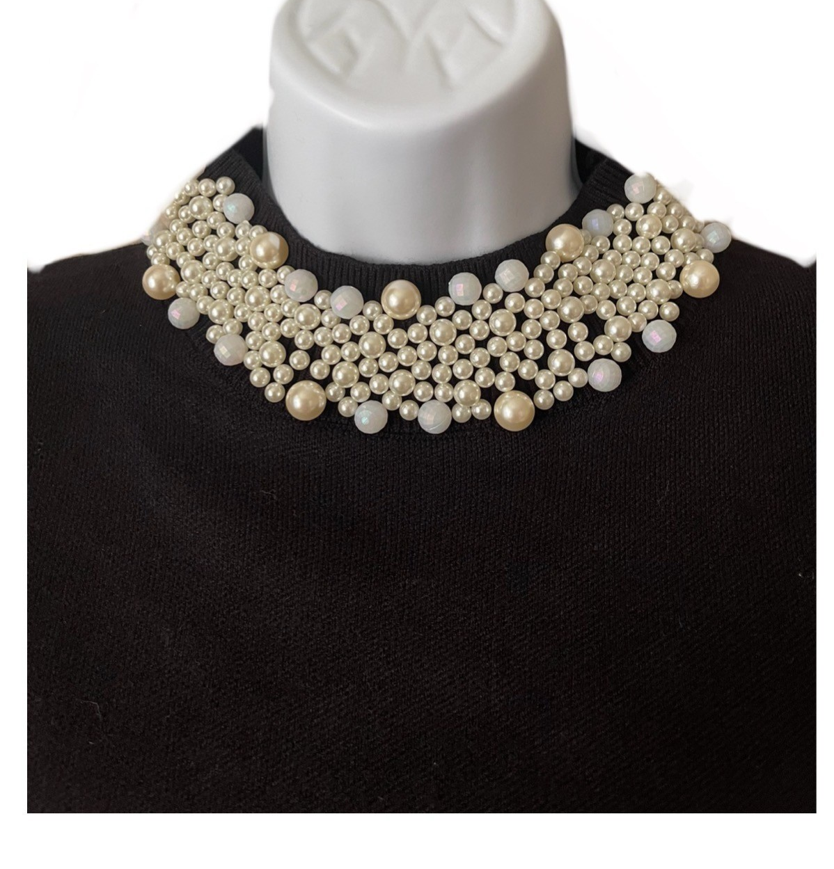 Chic Faux Pearls Black Sweater