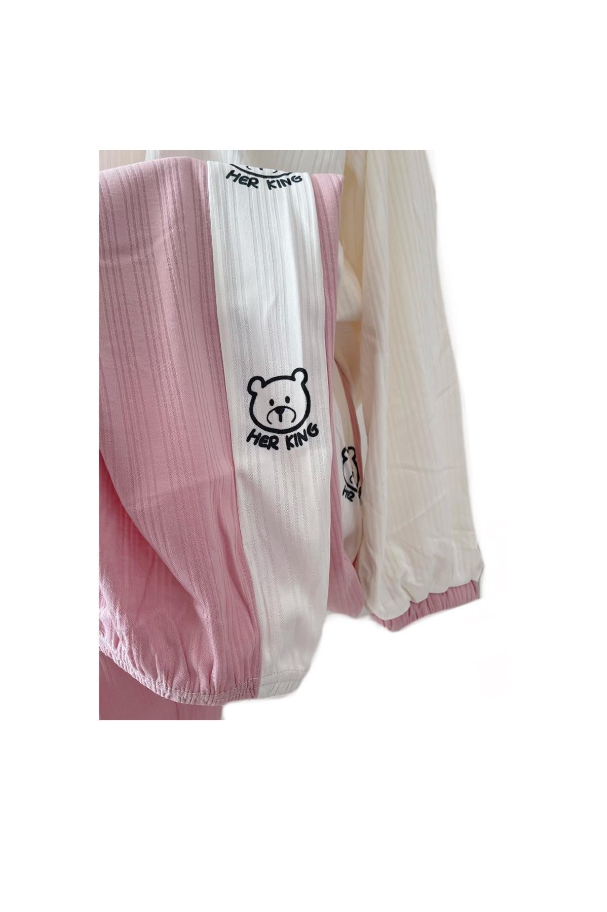 Women Cartoon Bear Print Long Sleeves Pajama Set