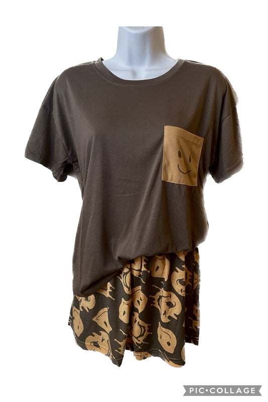 Matching Loungewear Brown Smiley - Women Design