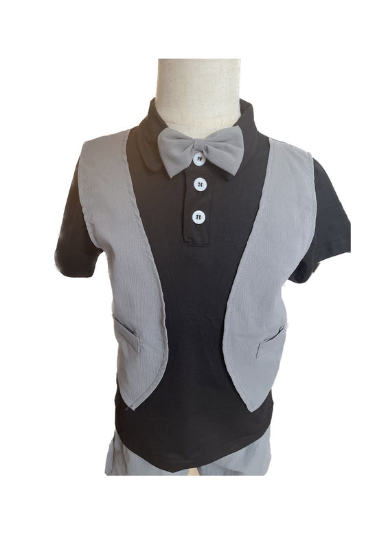 Little Gentleman Outfit 3 piece Ensemble (Shirt, Top, Bow)