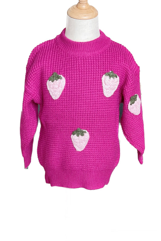 Round Neck Knitted Sweater with Three-Dimension Strawberry Knitted Patch