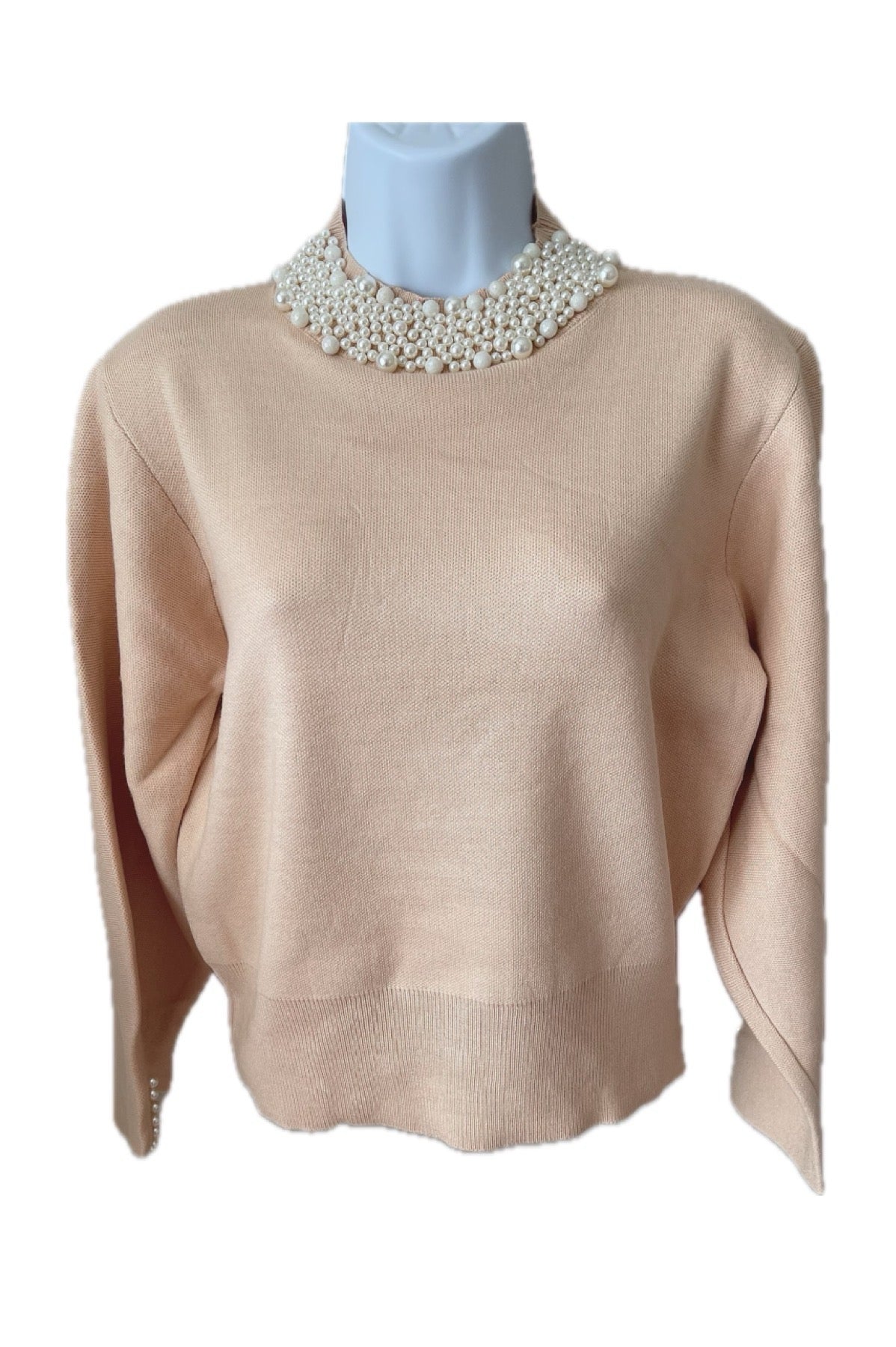 Chic Faux Pearls Beige Sweater