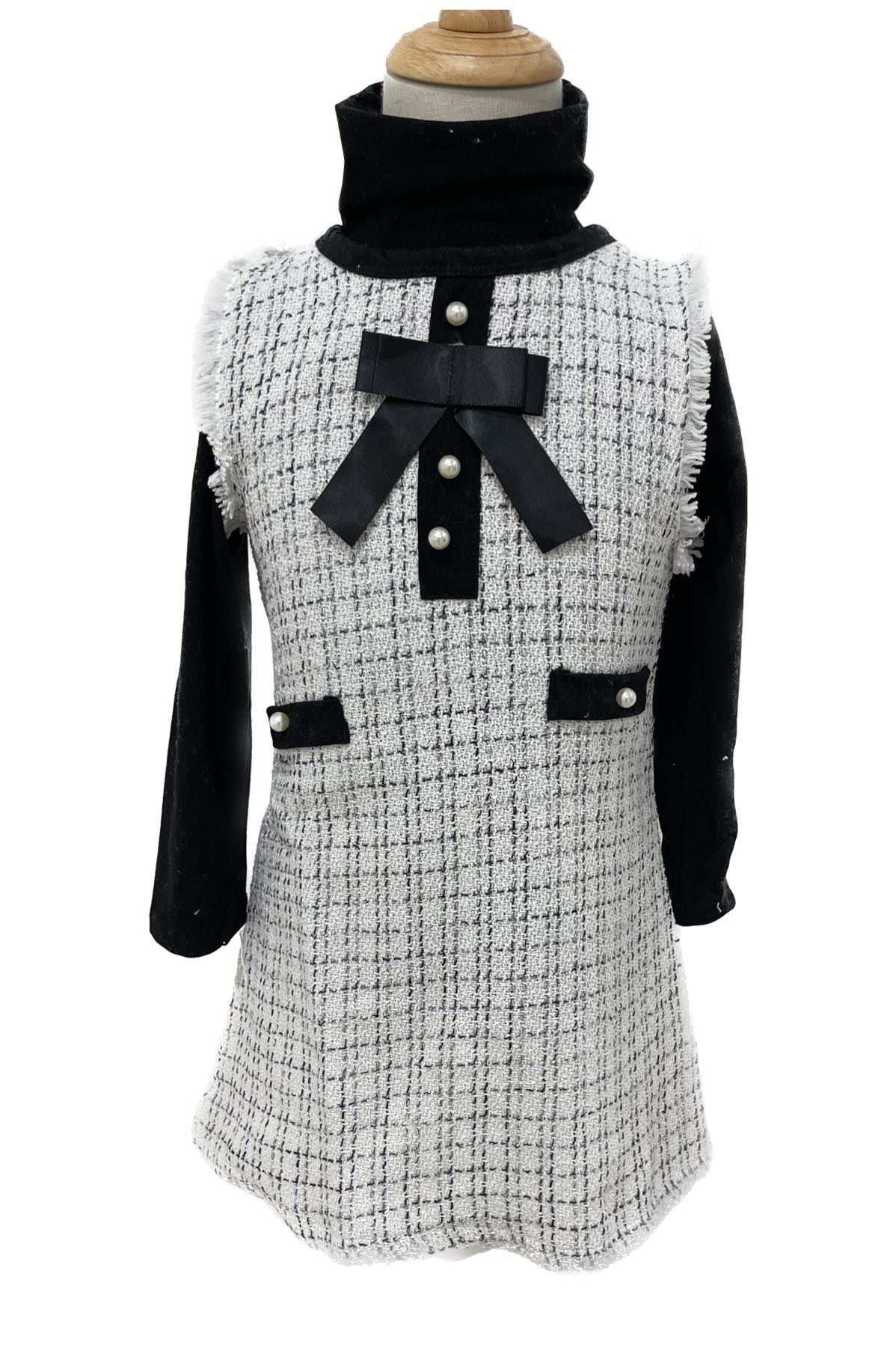 2 Piece Houndstooth Bow Dress and Under Shirt