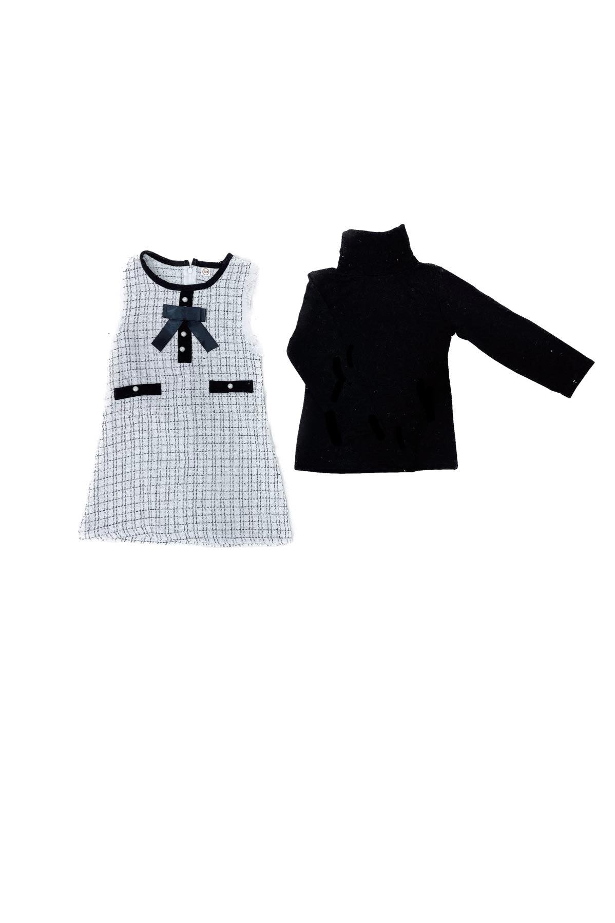 2 Piece Houndstooth Bow Dress and Under Shirt